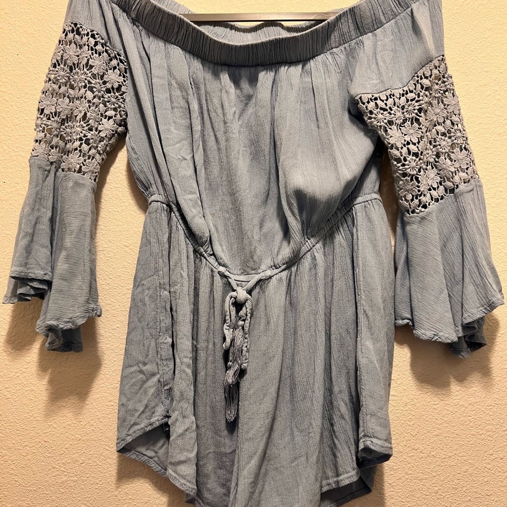 Off the shoulder blue lace Romper